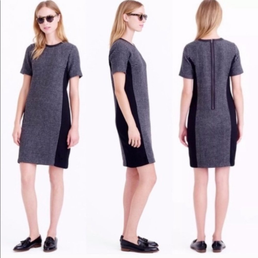 J. Crew wool mixed media houndstooth shift dress